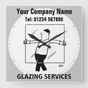 Glazing Services Cartoon Clock Quadratische Wanduhr