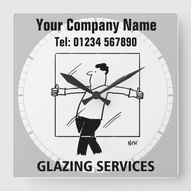 Glazing Services Cartoon Clock Quadratische Wanduhr (Vorderseite)