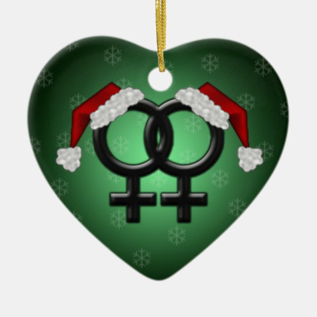 GLBT Xmas - lesbisch grün Keramik Ornament (Vorne)