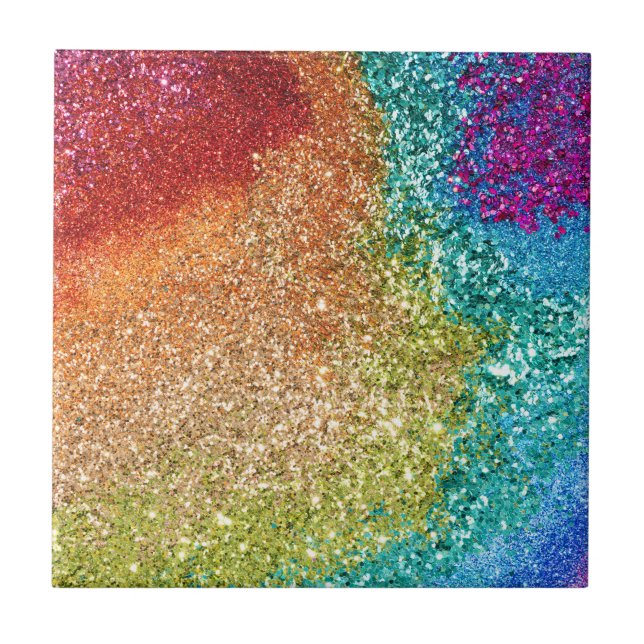 Gleaming Rainbow Glitzer Swirl Fliese (Vorderseite)
