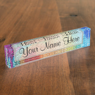 Gleaming Rainbow Glitzer Swirl Namensplakette