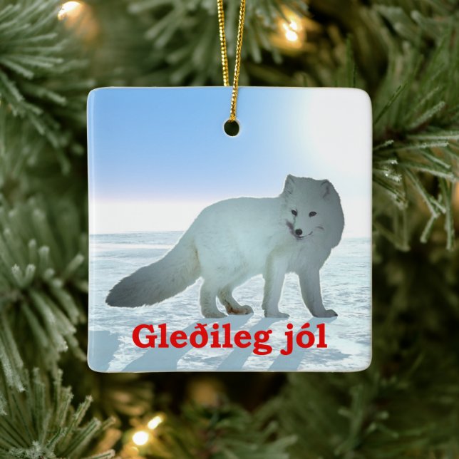Gleðileg Jól - Arctic Fox Keramikornament (Baum)