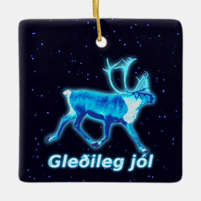 Gleðileg Jól - Blaue Karibik (Reindeer) Keramikornament (Vorderseite)