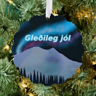 Gleðileg Jól - Blue Aurora Ornament Karte