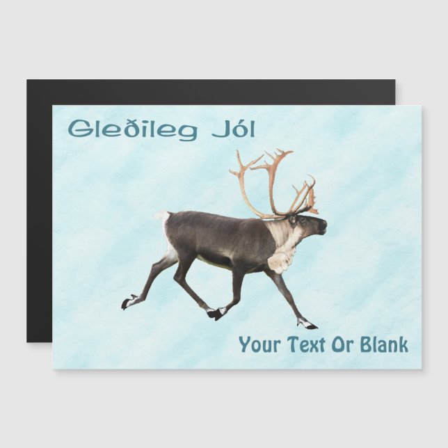Gleðileg Jól - Bull Caribbean (Rentier) on Snow Magnetkarte (Vorne/Hinten)
