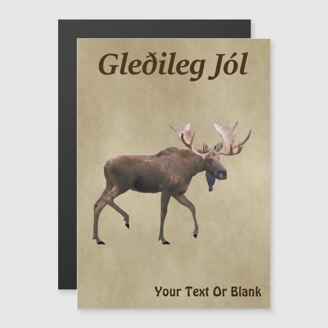Gleðileg Jól - Bull Moose auf altem Papier Magnetkarte (Vorne/Hinten)