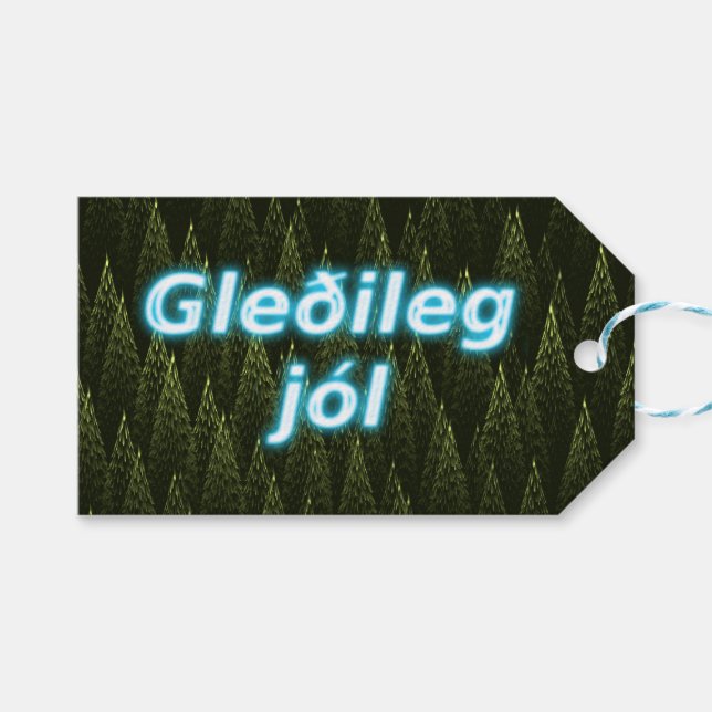 Gleðileg Jól - Conifers Geschenkanhänger (Vorderseite (Horizontal))