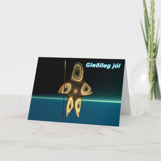 Gleðileg jól - Fraktal Inuit Hunter Feiertagskarte (Vorderseite)
