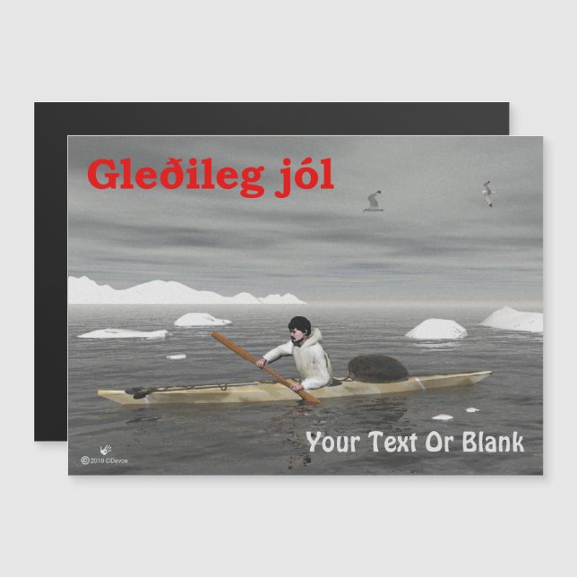 Gleðileg Jól - Inuit Kayak Magnetkarte (Vorne/Hinten)