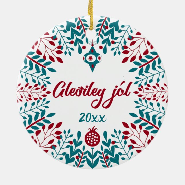 Gleðileg jól, isländische Weihnachtsgrüße Keramik Ornament (Hinten)