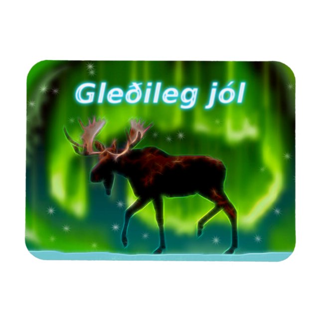 Gleðileg jól - Northern Lights Elche Magnet (Horizontal)