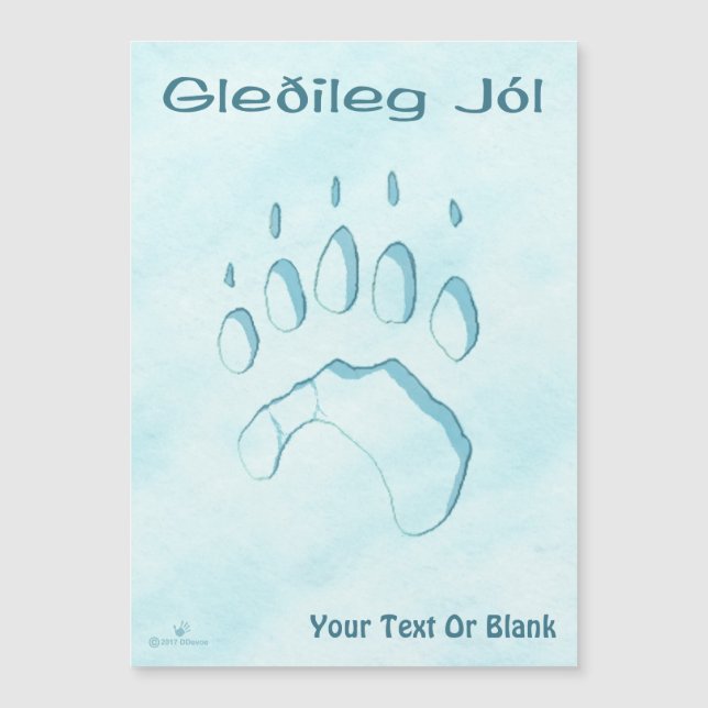 Gleðileg Jól - Polar Bear Paw Print Magnetkarte (Vorderseite)