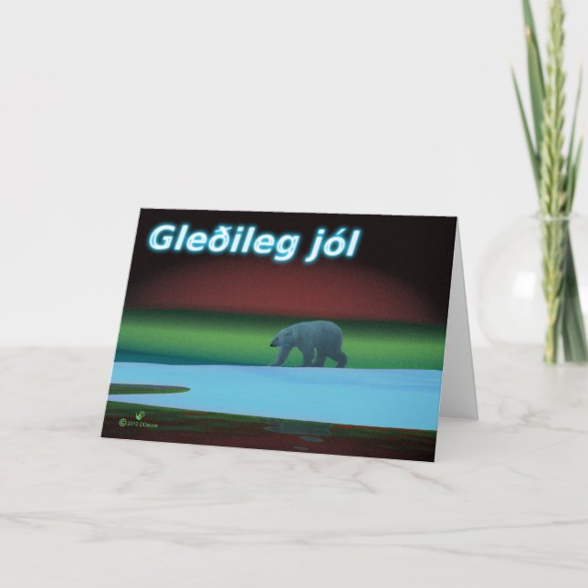 Gleðileg Jól - Polar Lights Polar Bear Feiertagskarte (Vorderseite)