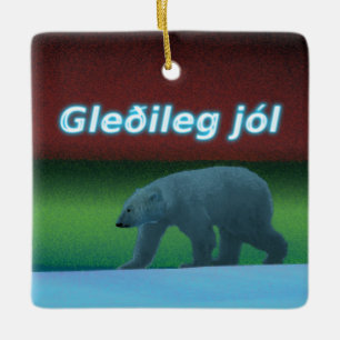 Gleðileg Jól - Polar Lights Polar Bear Keramikornament
