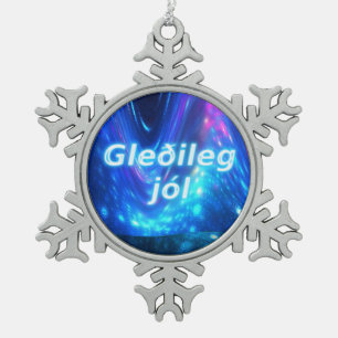 Gleðileg Jól - Qaanaq - Nordlichter Schneeflocken Zinn-Ornament