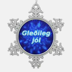 Gleðileg jól - Snowburst Schneeflocken Zinn-Ornament