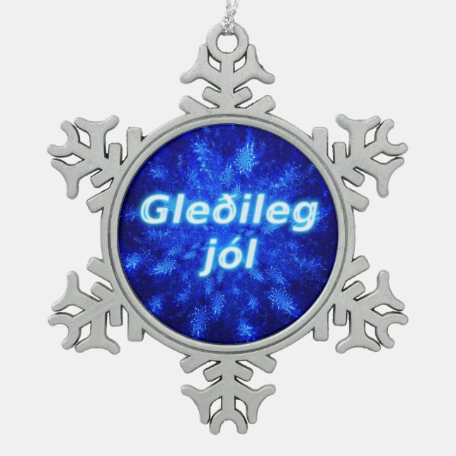 Gleðileg jól - Snowburst Schneeflocken Zinn-Ornament (Vorderseite)