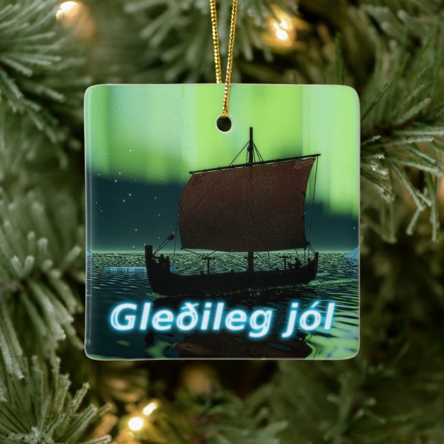 Gleðileg Jól - Viking-Schiff Keramikornament (Baum)