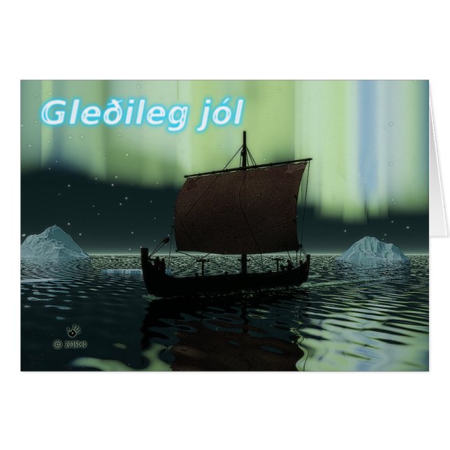 Gleðileg Jól - Viking Ship and Northern Lights (Vorderseite (Horizontal))