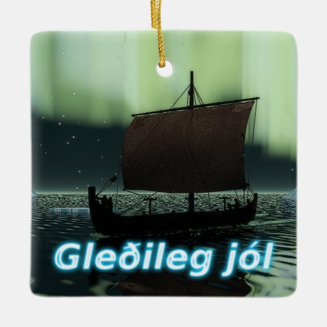 Gleðileg Jól - Viking Ship Keramikornament (Vorderseite)