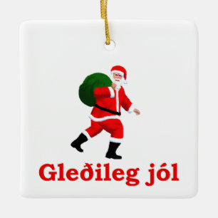 Gleðileg jól - Weihnachtsmann Keramikornament