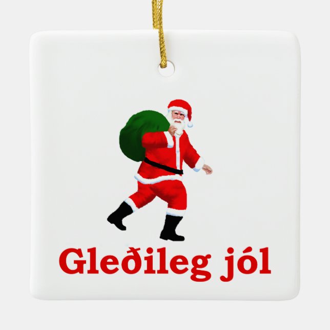 Gleðileg jól - Weihnachtsmann Keramikornament (Vorderseite)