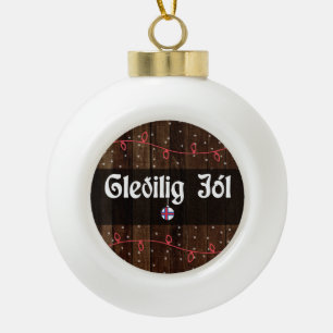 Gleðilig jól Faroese Frohe Weihnachten, rustikaler Keramik Kugel-Ornament
