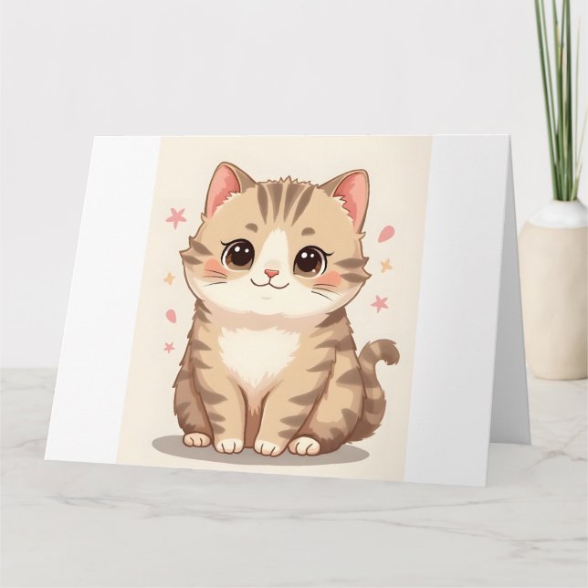 Gleeful Cat: Sweet Kawaii Kitten Art für jedes Zim Karte (Vorderseite)