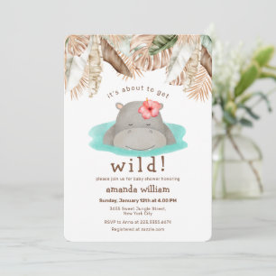 Gleich wird es wild Boho Tropisch Nilpferd Baby-Pa Einladung