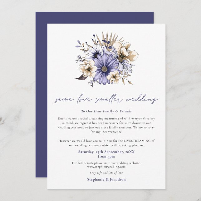 Gleiche Liebe Kleinere Hochzeiten Lila Florals Ankündigung (Vorne/Hinten)