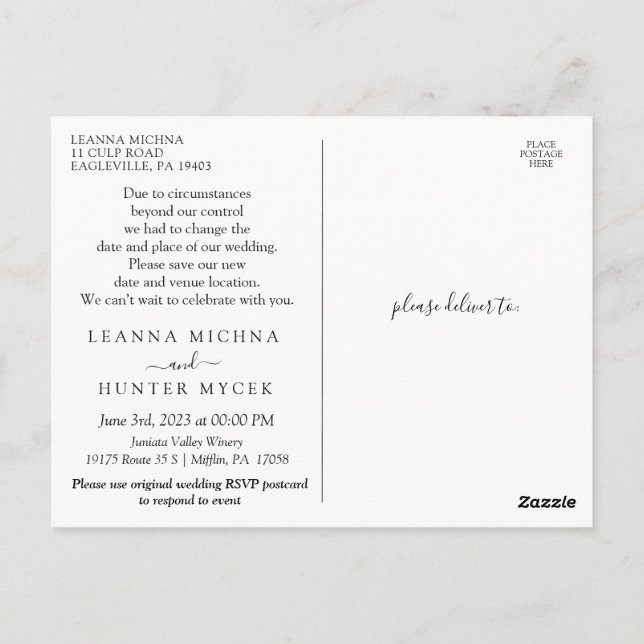 Gleiche Liebe Neuer Plan Hochzeit ändern das Datum Postkarte (Rückseite)