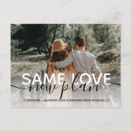 Gleiche Liebe neuer Plan Hochzeit Typografie Foto Ankündigungspostkarte