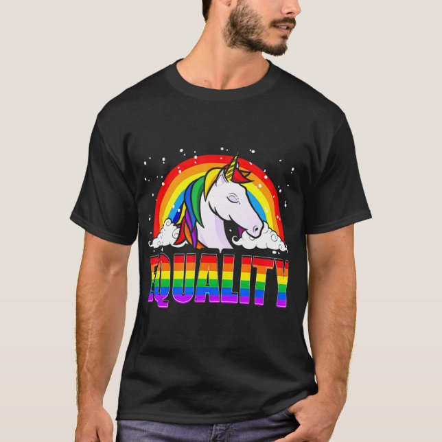 Gleichheit Unicorn-Regenbogenflagge LGBTQ Gay Prid T-Shirt (Vorderseite)