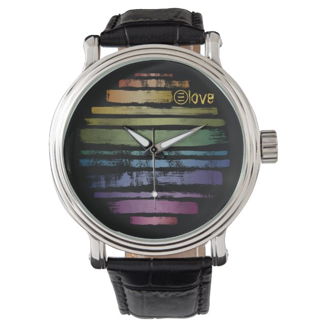 Gleichwertige Liebe Rainbow Brush Strokes LGBTQ ID Armbanduhr (Vorderseite)