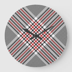 Glen Kariert Red Black Tweed Große Wanduhr