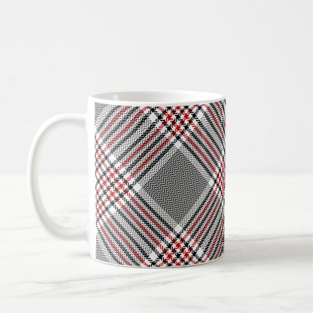 Glen kariertes Muster. Schwarzer, roter, weißer na Kaffeetasse (Links)