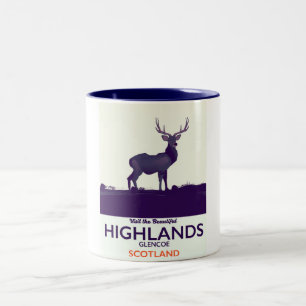 Glencoe, schottische Hochlandurlaubsdruck. Zweifarbige Tasse
