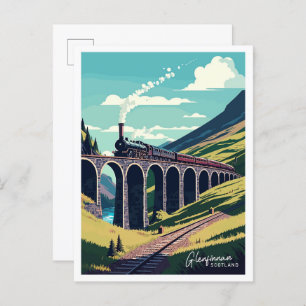 Glenfinnan Scotland Travel Vintage Illustration Postkarte