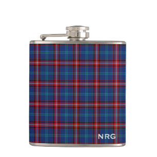 Glenn Tartan Monogram Bright Blue und Red Kariert Flachmann