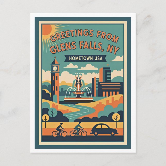 Glens Falls NY Hometown USA Retro Travel Postkarte (Vorderseite)