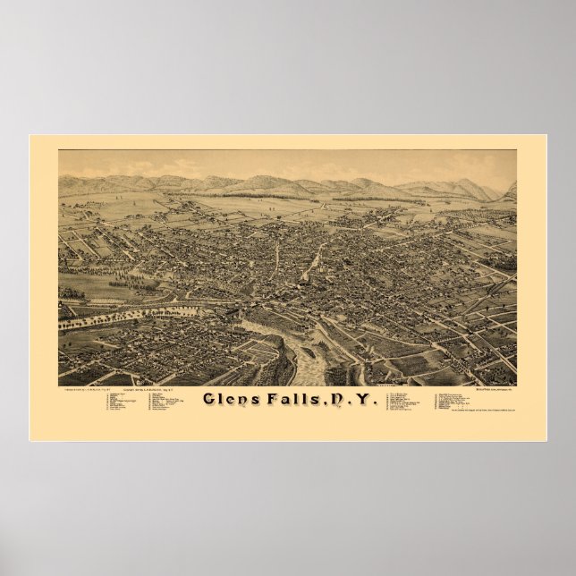 Glens Falls, NY Panoramic Map - 1884 Poster (Vorne)