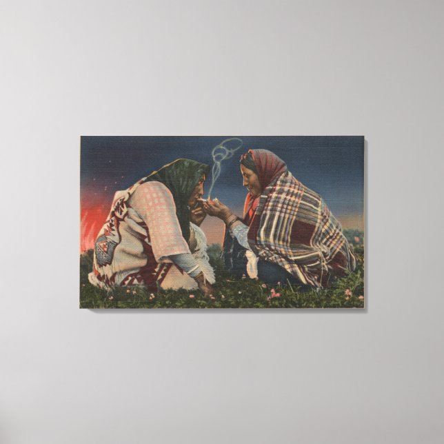 Gletscher, MT - Zwei Blackfoot Einheimische rauche Leinwanddruck (Vorderseite)