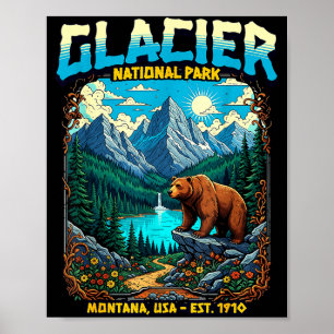 Gletscher-Nationalpark Montana USA Retro Vintage N Poster