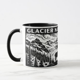 Gletscher-Nationalpark Schwarz Weiß Holzschnitt Li Tasse