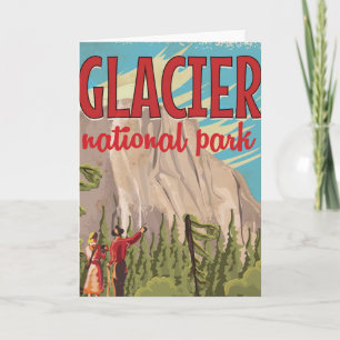 Gletscher-Nationalpark Vintage-Reiseposter. Feiertagskarte