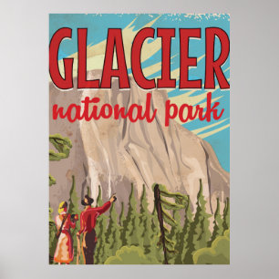 Gletscher-Nationalpark Vintage-Reiseposter. Poster