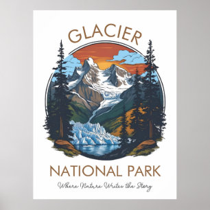 Gletscher-Nationalpark Vintage-Sonnenuntergangspos Poster