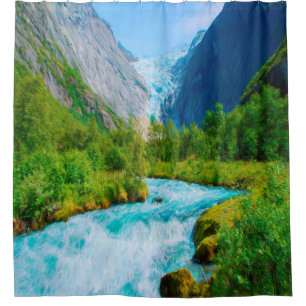 Gletscher und Fluss durch das Tal Duschvorhang
