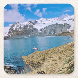 Gletscher und Segelyacht im Hintergrund Rechteckiger Pappuntersetzer