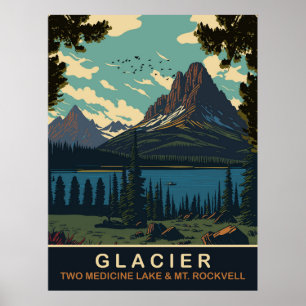 Gletscher, Zwei Medicine Lake und Rockwell Poster